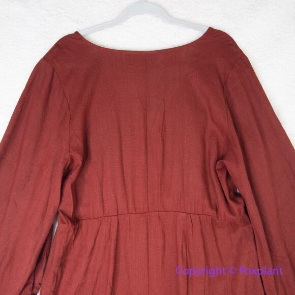 New! Eloquii linen blend Rust Orange Maxi Peasant Dress‎ Balloon Sleeve size 16 - Picture 12 of 16